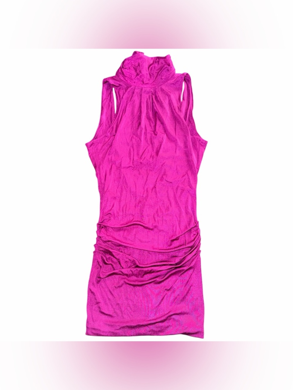 Y2K Vintage Marciano Open Tie Back Ruched Pleated Bodycon Fuchsia Mini Dress - Picture 5 of 9